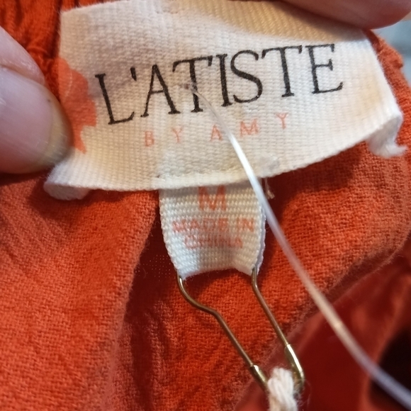 L'ATISTE boho embroidered, off- shoulder tribal, belted, tassel dress Size- Med. - Picture 14 of 16